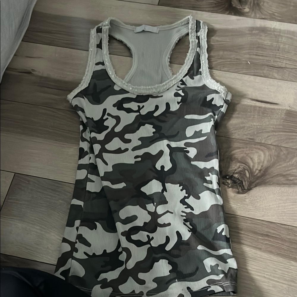 Gray Fitted Camouflage Tank Top